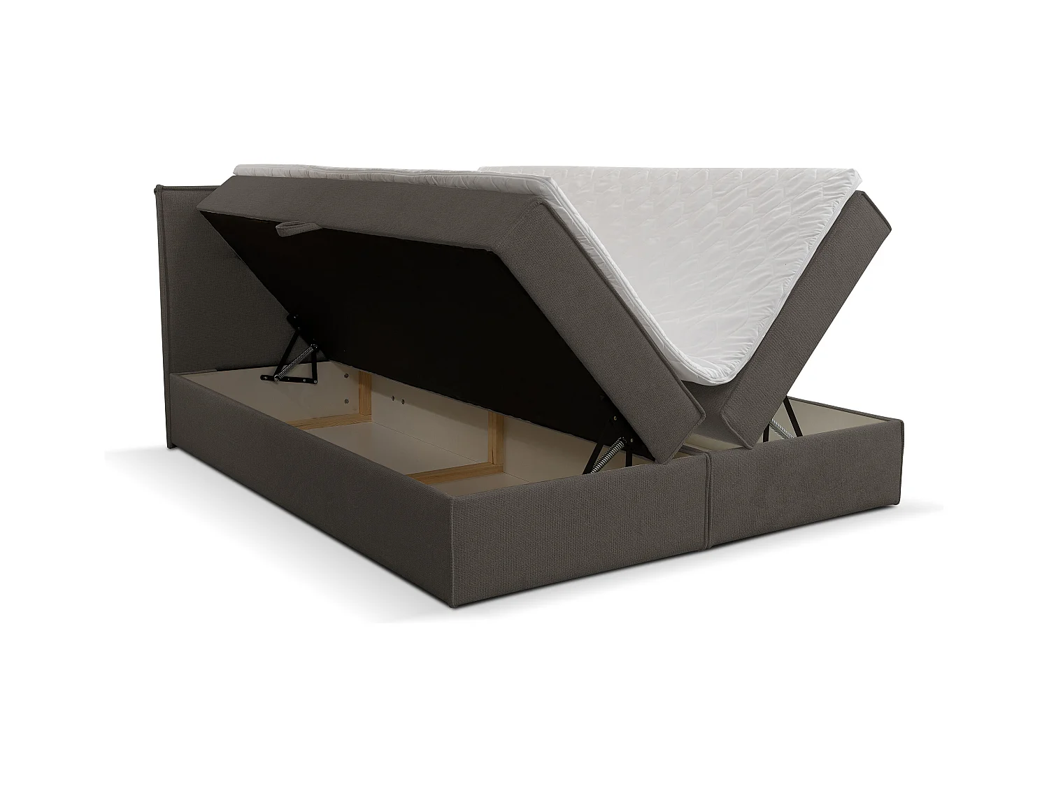 Lit boxspring Calido avec 2 coffres de rangement, lit rembourré Dimensions: 180x200, couleur: brun foncé, tissu structuré