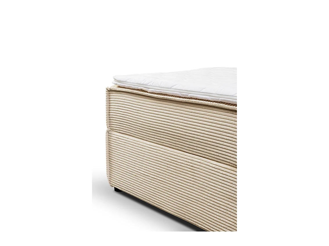 Lit boxspring GLORIA avec 2 coffres de rangement, lit rembourré Dimensions: 140x200, couleur: beige, tissu cordé