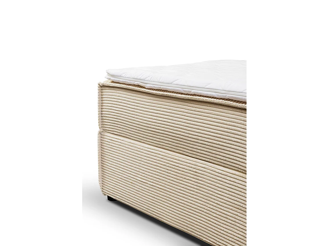 Lit boxspring GLORIA avec 2 coffres de rangement, lit rembourré Dimensions: 140x200, couleur: beige, tissu cordé