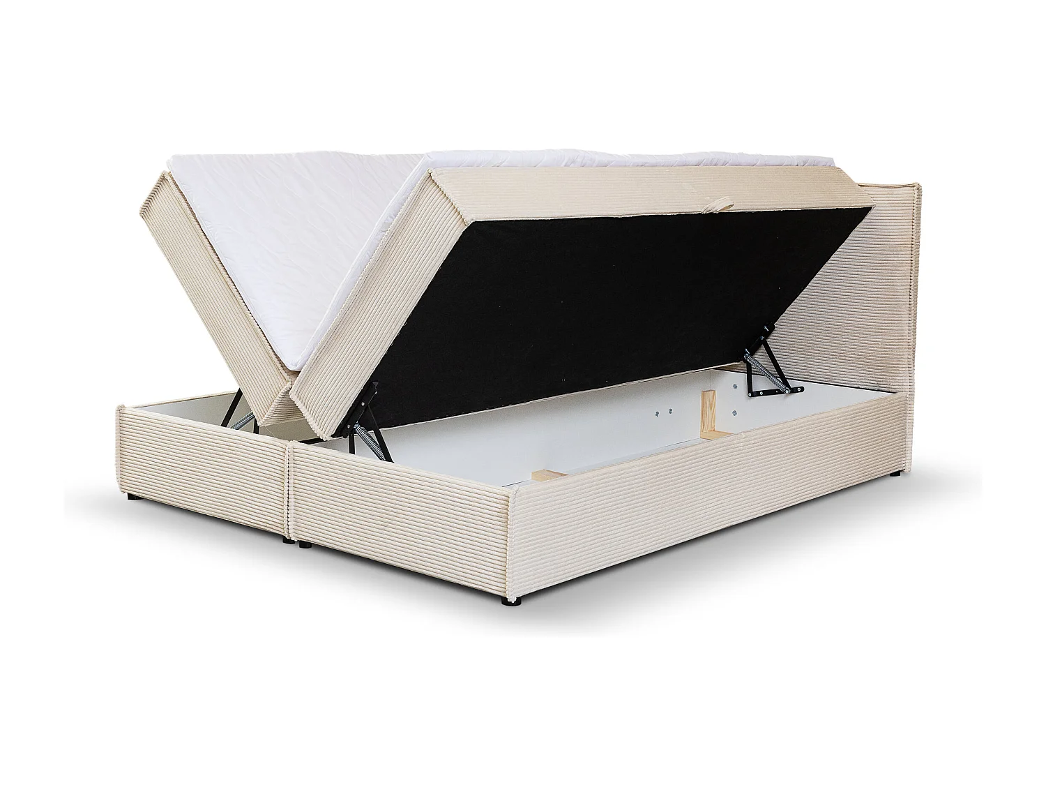 Lit boxspring GLORIA avec 2 coffres de rangement, lit rembourré Dimensions: 140x200, couleur: beige, tissu cordé