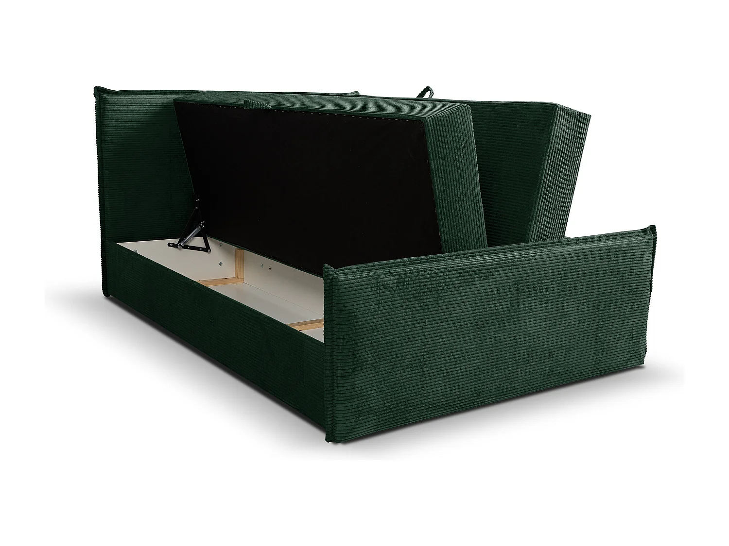 Lit boxspring Vanessa avec 2 tiroirs de rangement, lit rembourré Dimensions: 140x200, couleur: vert, tissu cordé
