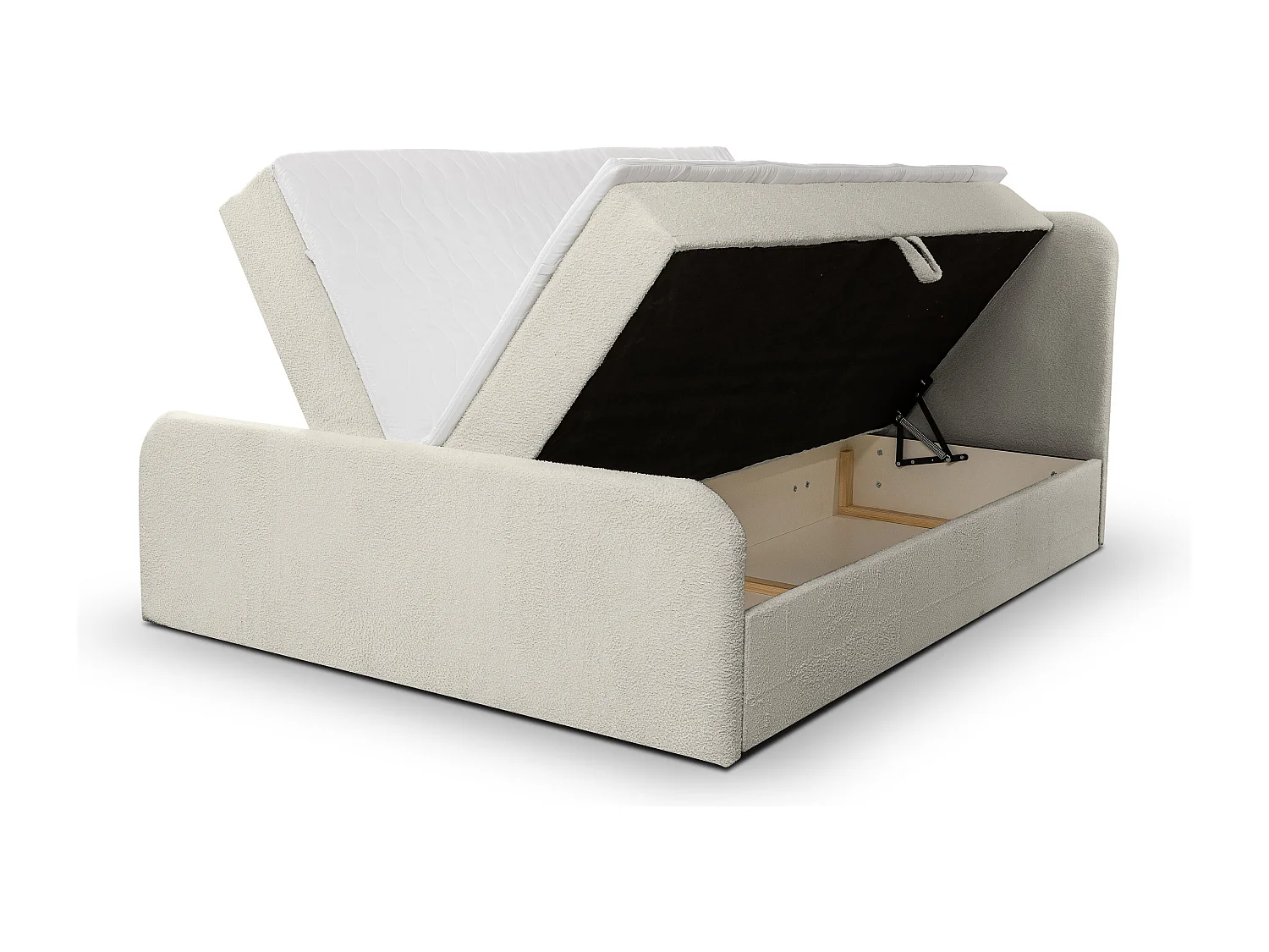 Lit boxspring LAMBI avec 2 coffres de rangement, lit rembourré Dimensions: 140x200, couleur: beige, tissu bouclé