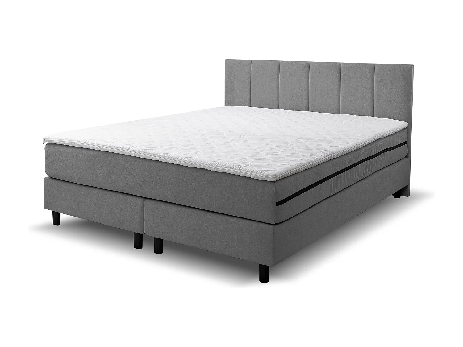 Lit boxspring Paris, lit rembourré Dimensions : 180x200 cm, couleur : gris, tissu velours, lit double avec matelas Bonell H3 et surmatelas inclus