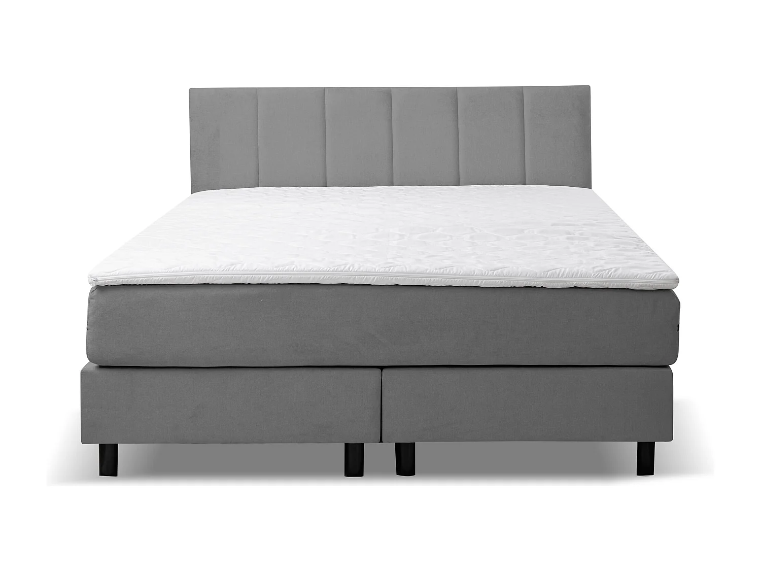 Lit boxspring Paris, lit rembourré Dimensions : 180x200 cm, couleur : gris, tissu velours, lit double avec matelas Bonell H3 et surmatelas inclus