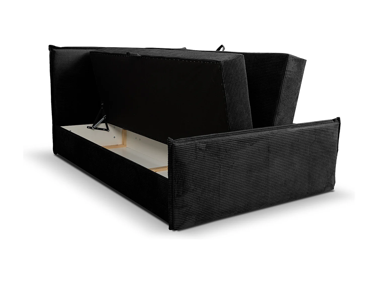 Lit boxspring Vanessa avec 2 coffres de rangement, lit rembourré Dimensions: 180x200, couleur: noir, tissu cordé