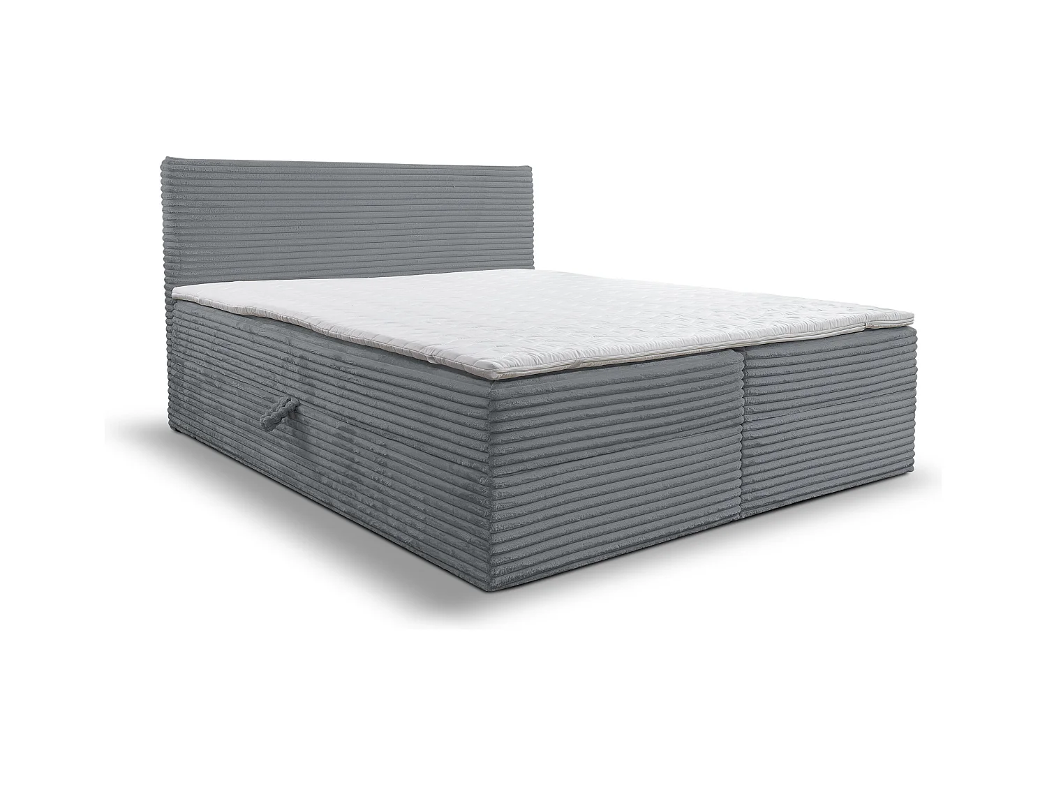 Lit boxspring Tilly avec 2 coffres de rangement, lit rembourré Dimensions: 140x200, couleur: gris, tissu cordé