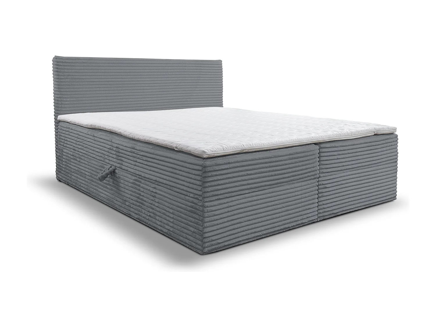 Lit boxspring Tilly avec 2 coffres de rangement, lit rembourré Dimensions: 140x200, couleur: gris, tissu cordé