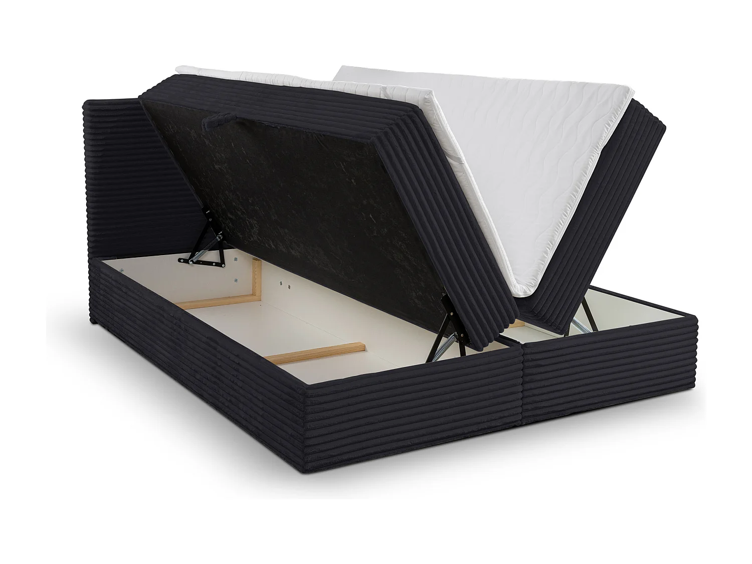 Lit boxspring Tilly avec 2 tiroirs de rangement, lit rembourré Dimensions: 180x200, couleur: noir, tissu cordé