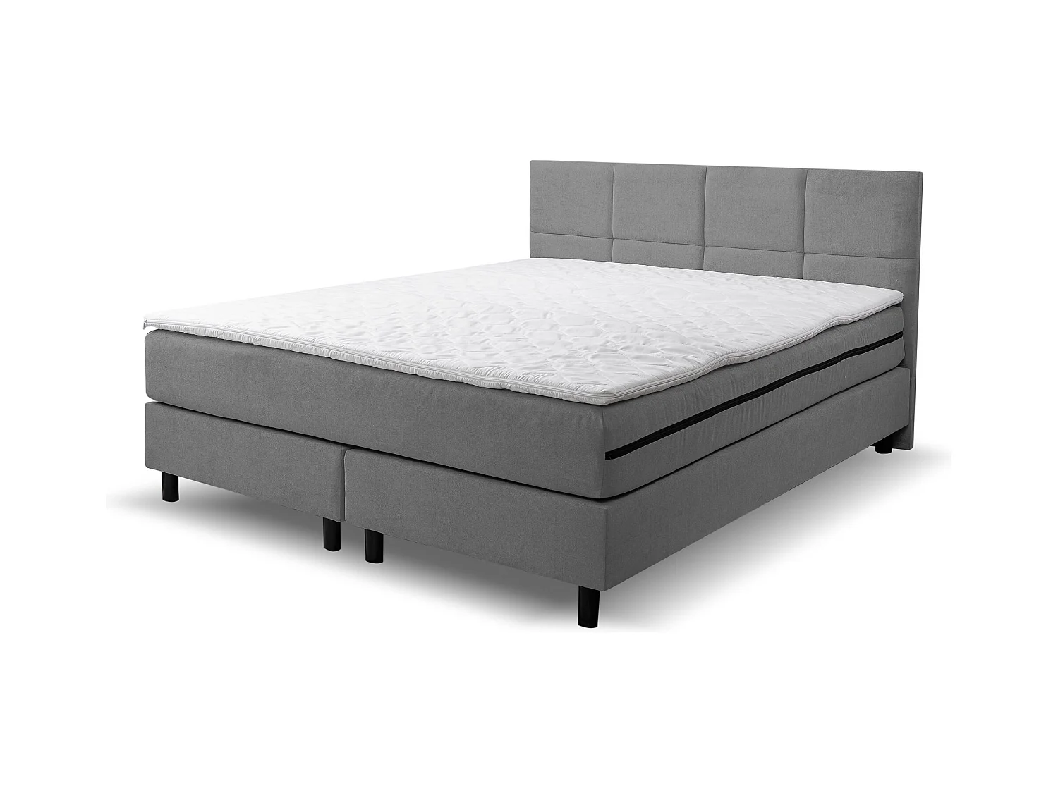 Lit boxspring Kansas, lit rembourré Dimensions : 140x200 cm, couleur : gris, tissu velours, lit double avec matelas Bonell H3 et surmatelas inclus