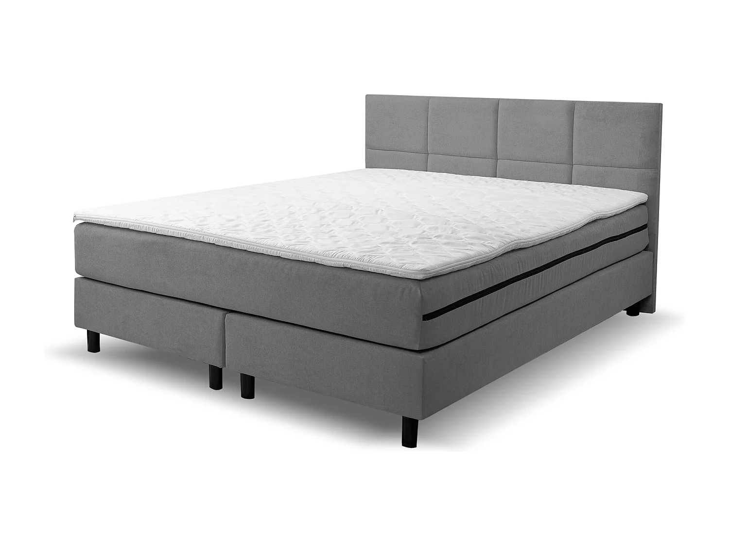 Lit boxspring Kansas, lit rembourré Dimensions : 140x200 cm, couleur : gris, tissu velours, lit double avec matelas Bonell H3 et surmatelas inclus