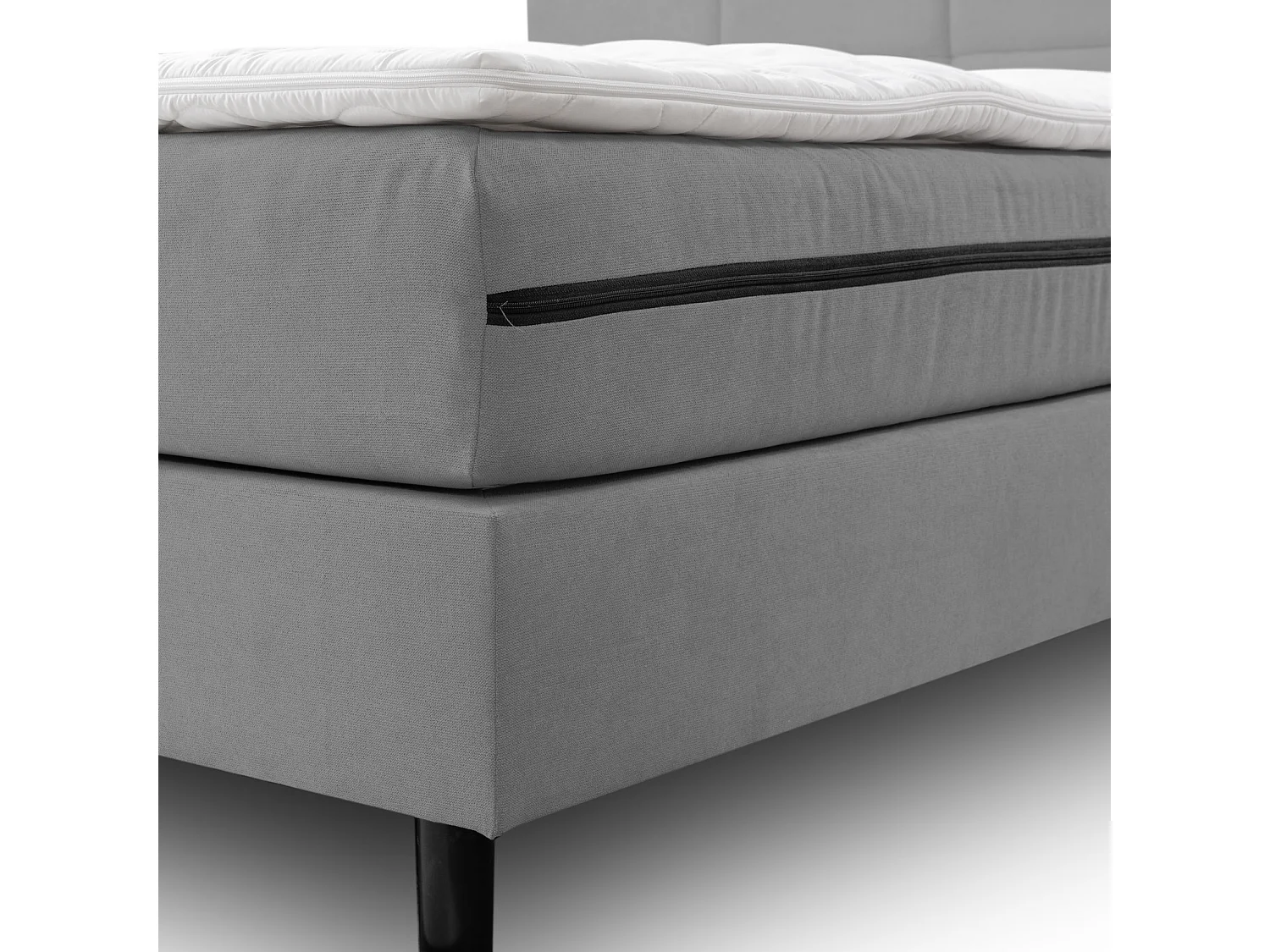 Lit boxspring Kansas, lit rembourré Dimensions : 140x200 cm, couleur : gris, tissu velours, lit double avec matelas Bonell H3 et surmatelas inclus