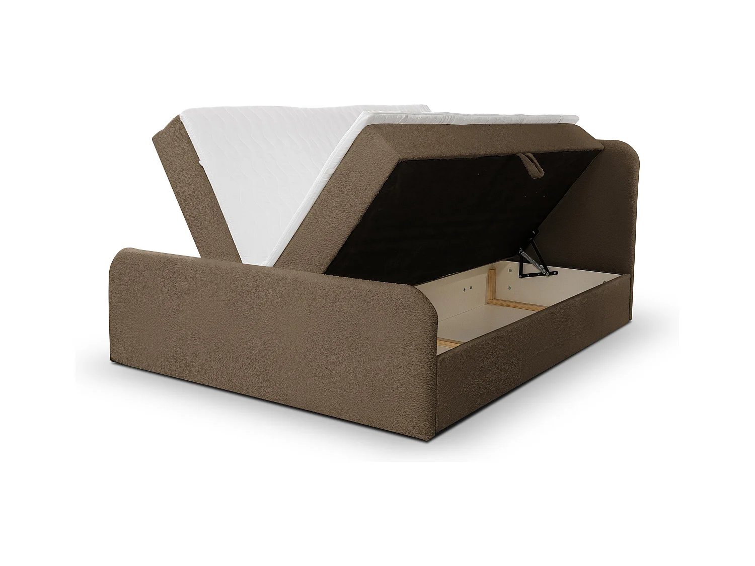 Lit boxspring LAMBI avec 2 coffres de rangement, lit rembourré Dimensions: 160x200, couleur: marron, tissu bouclé