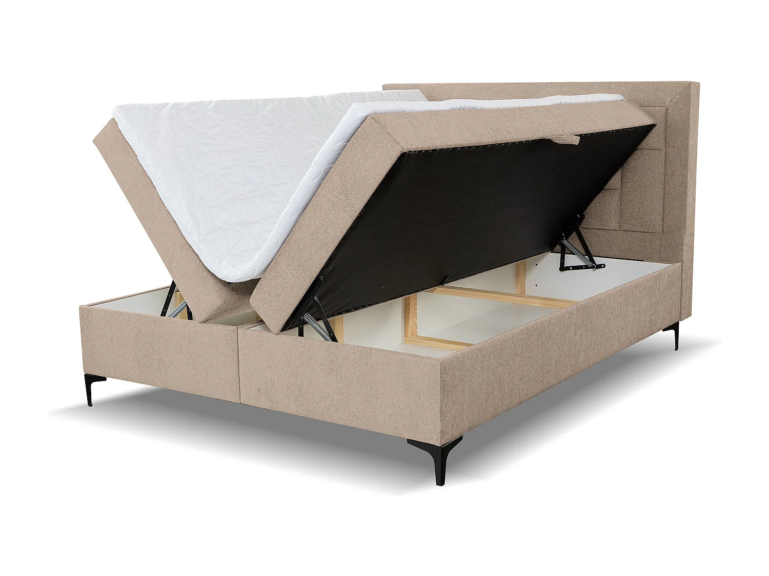 Lit boxspring VENEZIA avec 2 coffres de rangement, lit rembourré Dimensions: 160x200 cm, couleur: marron clair, tissu velours