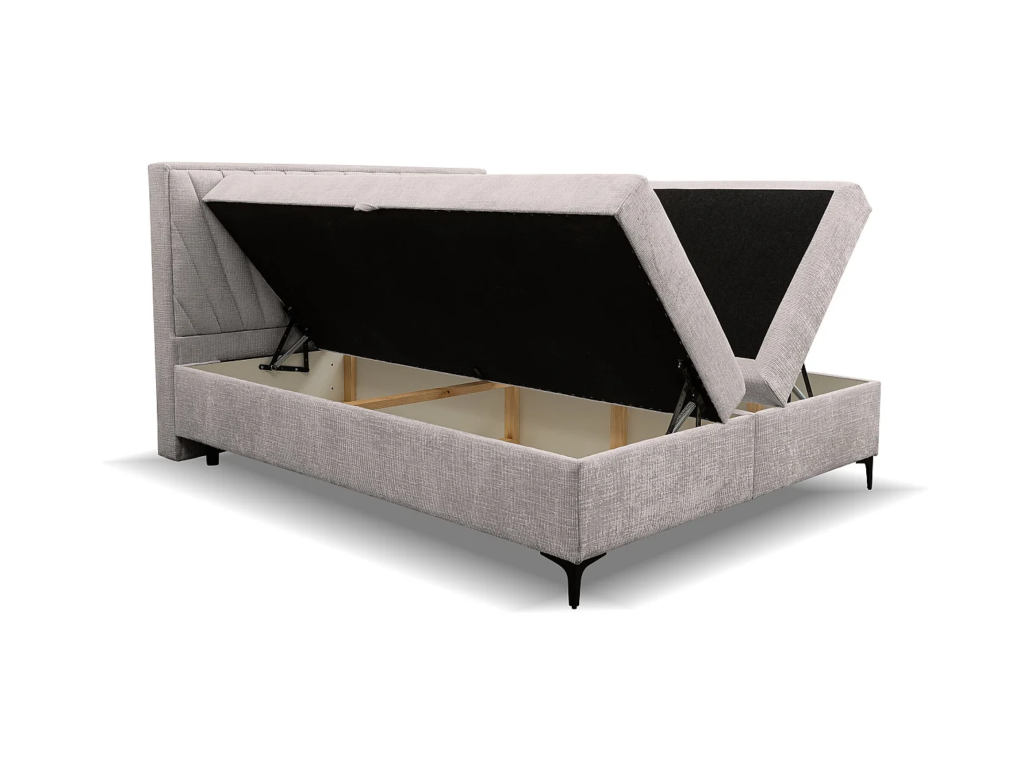 Lit boxspring Cimone avec 2 coffres de rangement, lit rembourré Dimensions: 180x200 cm, couleur: beige, tissu velours