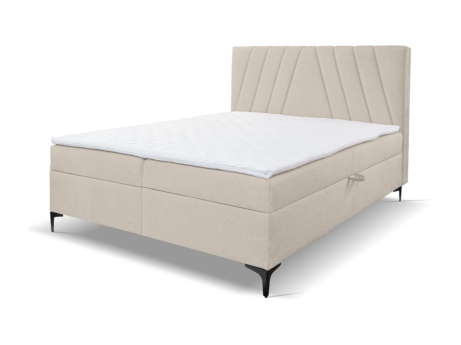 Lit boxspring CAPRI avec 2 coffres de rangement, lit rembourré Dimensions: 140x200 cm, couleur: beige, tissu velours