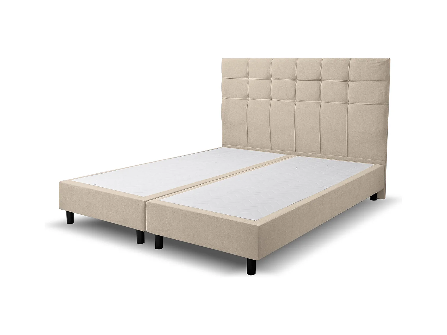 Lit boxspring Kansas, lit rembourré Dimensions : 180 x 200 cm, couleur : beige, tissu velours, lit double avec matelas Bonell H3 et surmatelas inclus
