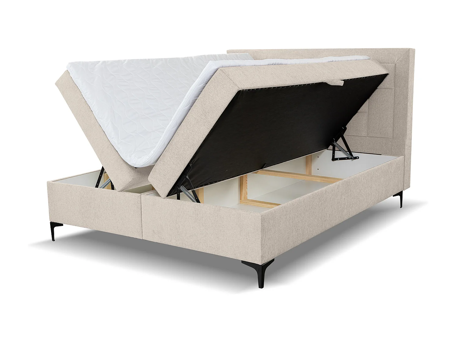 Lit boxspring VENEZIA avec 2 coffres de rangement, lit rembourré Dimensions: 140x200 cm, couleur: beige, tissu velours