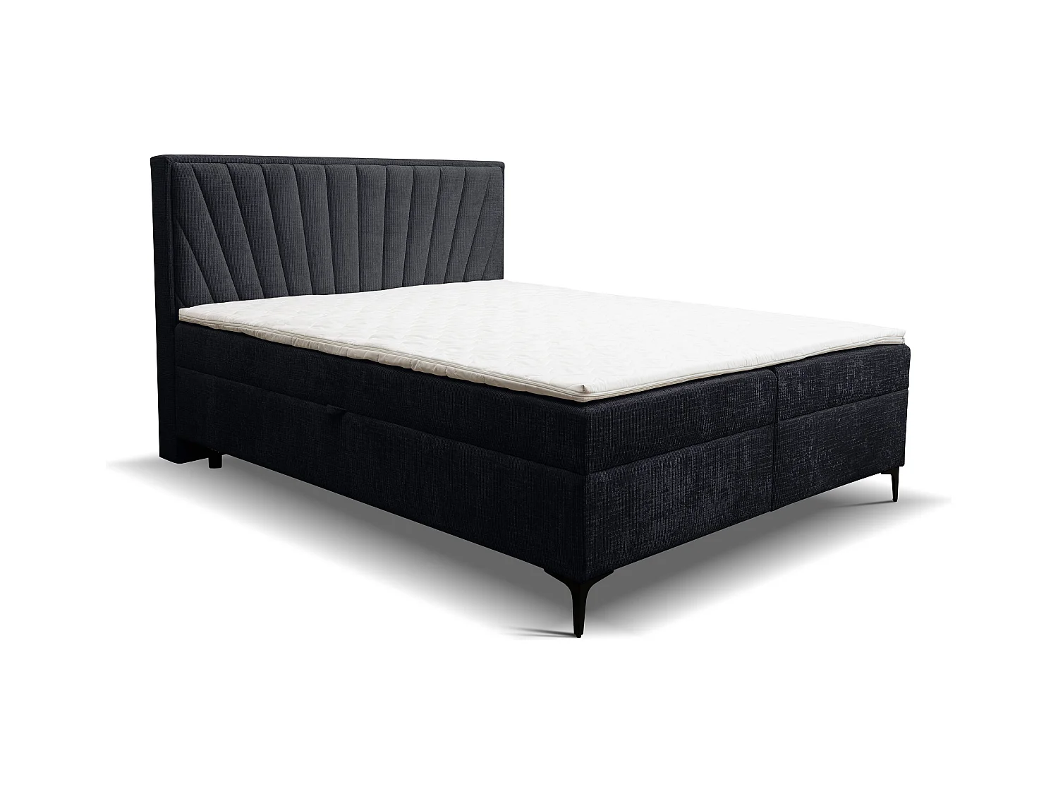 Lit boxspring Cimone avec 2 tiroirs de rangement, lit rembourré Dimensions: 180x200 cm, couleur: noir, tissu velours
