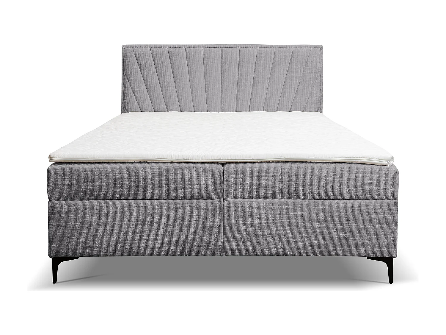 Lit boxspring Cimone avec 2 coffres de rangement, lit rembourré Dimensions: 140x200 cm, couleur: gris, tissu velours