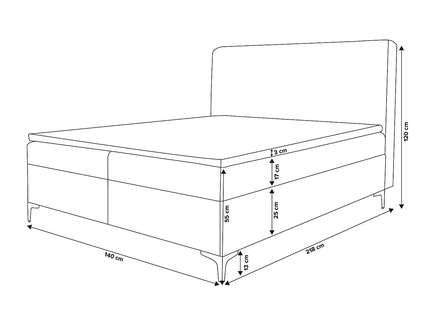 Lit boxspring Cimone avec 2 coffres de rangement, lit rembourré Dimensions: 140x200 cm, couleur: gris, tissu velours