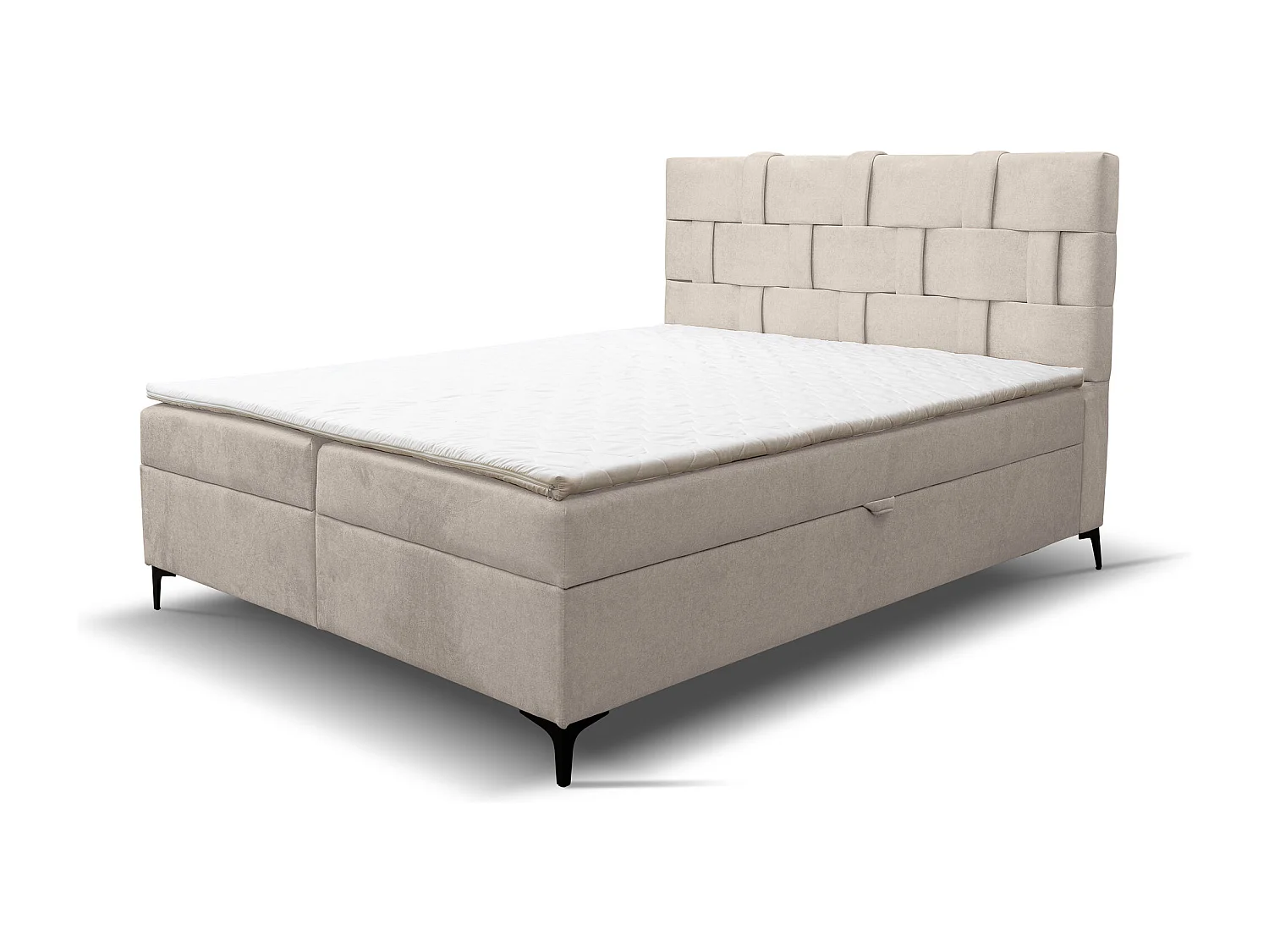 Lit boxspring Charlotte avec 2 coffres de rangement, lit rembourré Dimensions: 140x200 cm, couleur: beige, tissu velours