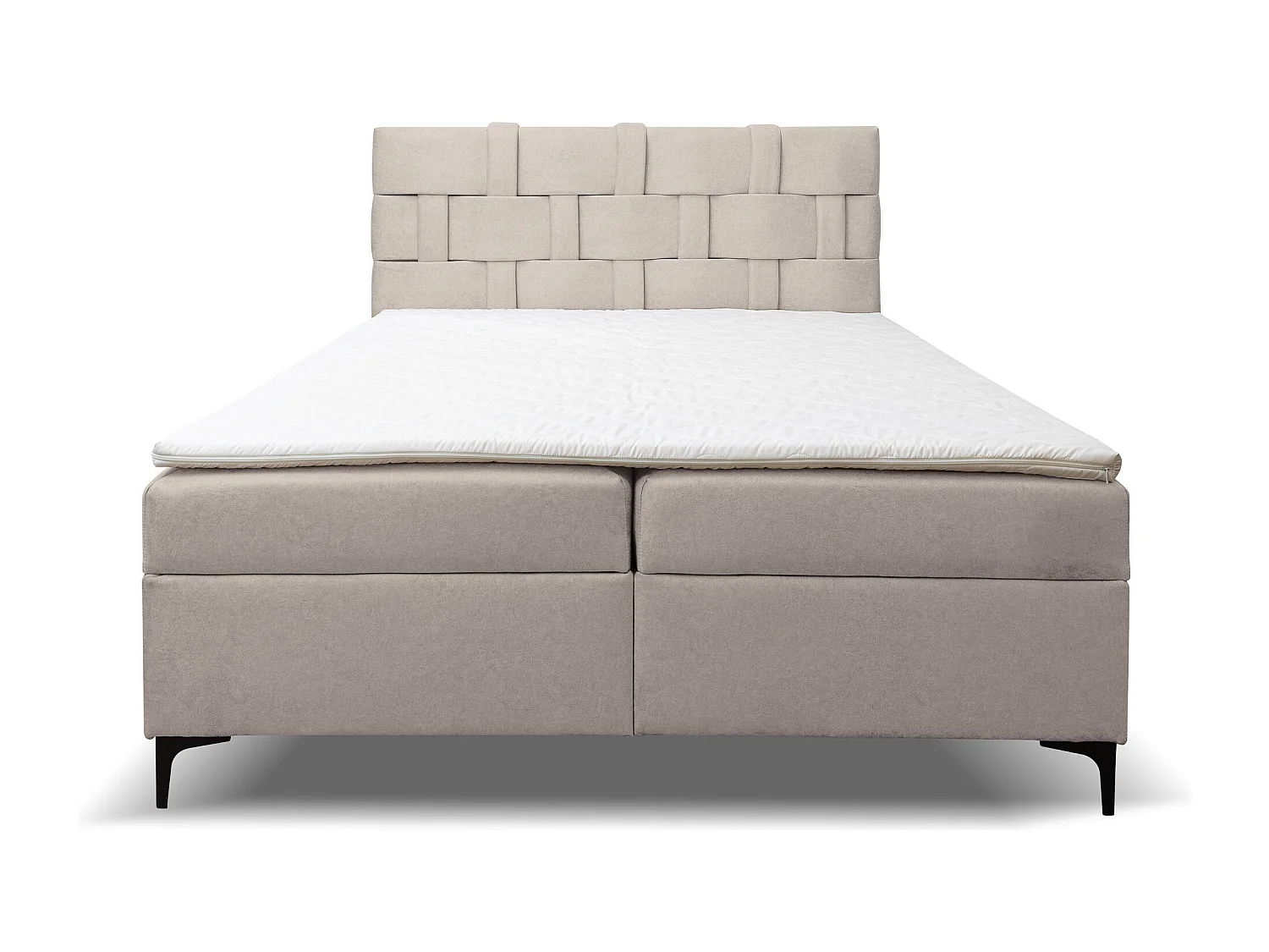 Lit boxspring Charlotte avec 2 coffres de rangement, lit rembourré Dimensions: 140x200 cm, couleur: beige, tissu velours