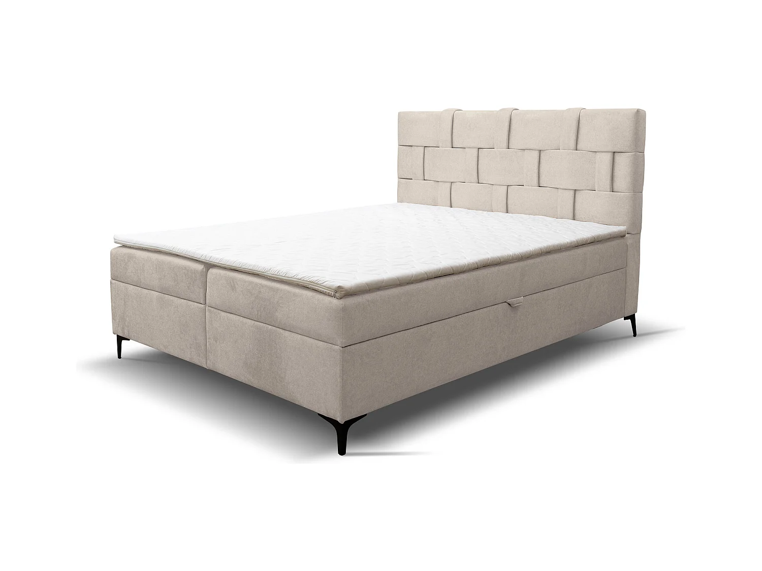 Lit boxspring Charlotte avec 2 coffres de rangement, lit rembourré Dimensions: 160 x 200 cm, couleur: beige, tissu velours