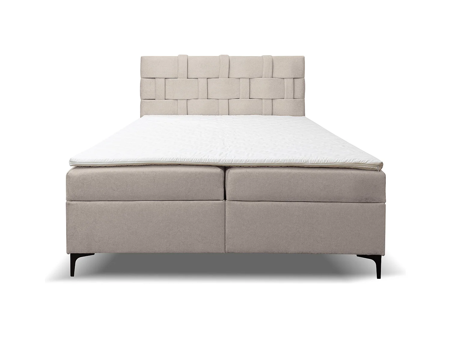 Lit boxspring Charlotte avec 2 coffres de rangement, lit rembourré Dimensions: 160 x 200 cm, couleur: beige, tissu velours
