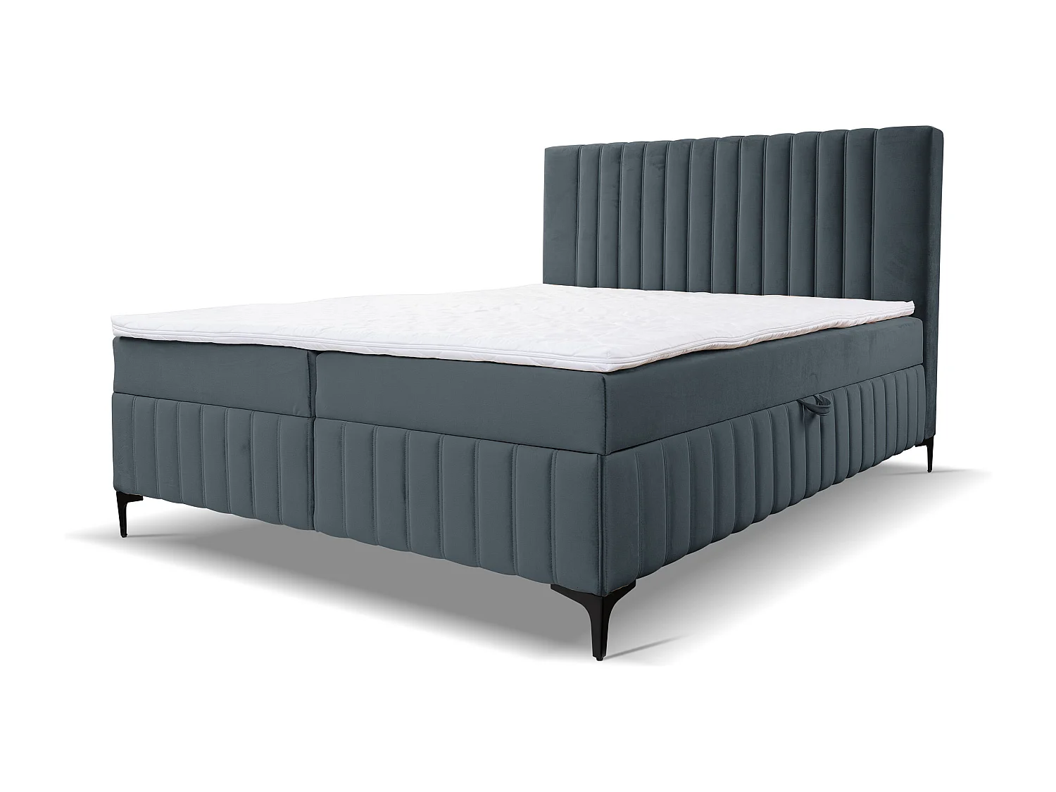 Lit boxspring QUANT avec 2 coffres de rangement, lit rembourré Dimensions: 140x200, couleur: gris foncé, tissu velours