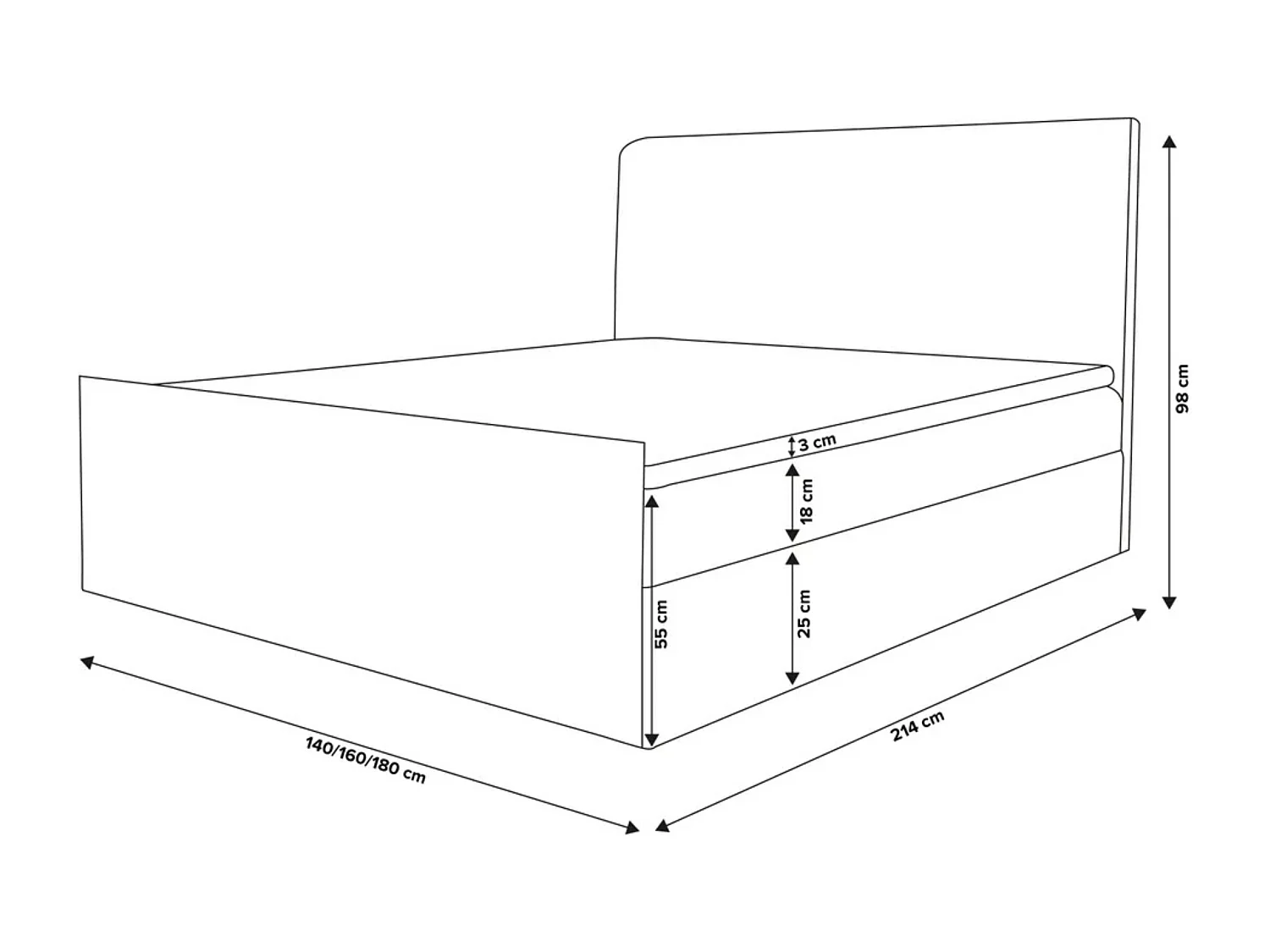 Lit boxspring LAMBI avec 2 coffres de rangement, lit rembourré Dimensions: 140x200, couleur: marron, tissu bouclé