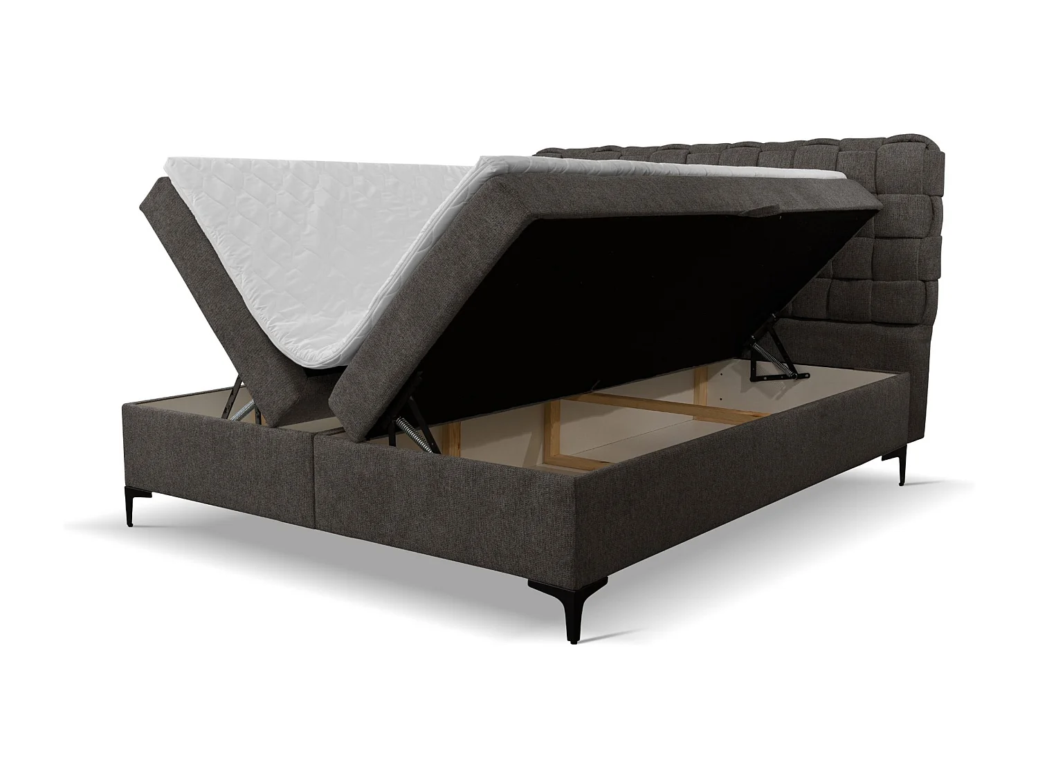 Lit boxspring Roma avec 2 tiroirs de rangement, lit rembourré Dimensions: 180x200, couleur: gris foncé, tissu velours
