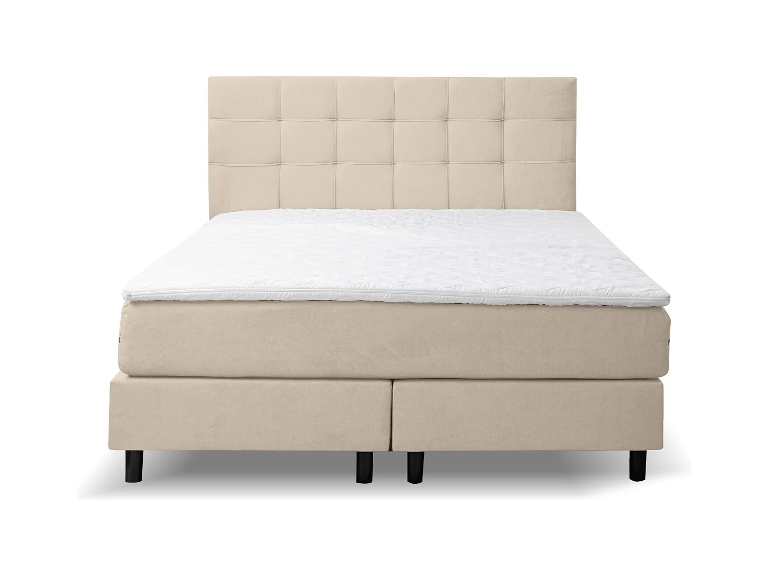 Lit boxspring BOSS, lit rembourré Dimensions : 160 x 200 cm, couleur : beige, tissu velours, lit double avec matelas Bonell H3 et surmatelas inclus