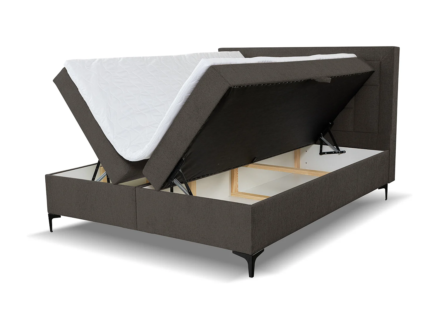 Lit boxspring VENEZIA avec 2 coffres de rangement, lit rembourré Dimensions: 140x200 cm, couleur: gris foncé, tissu velours