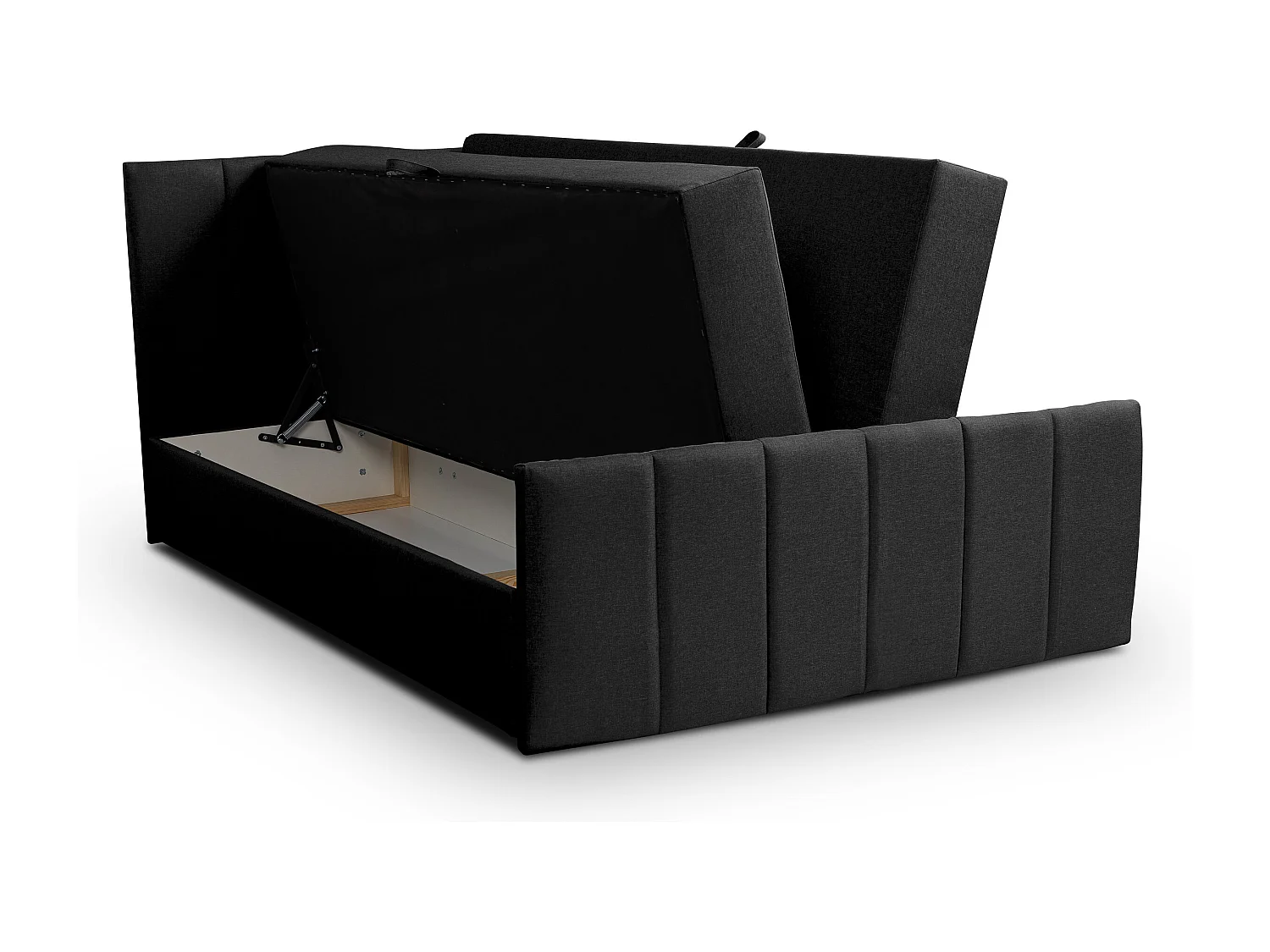 Lit boxspring CLAUDINE avec 2 coffres de rangement, lit rembourré Dimensions: 180x200, couleur: noir, tissu velours
