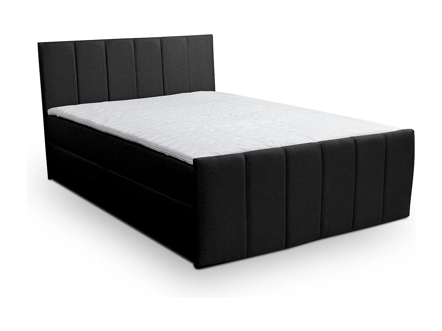 Lit boxspring CLAUDINE avec 2 coffres de rangement, lit rembourré Dimensions: 180x200, couleur: noir, tissu velours
