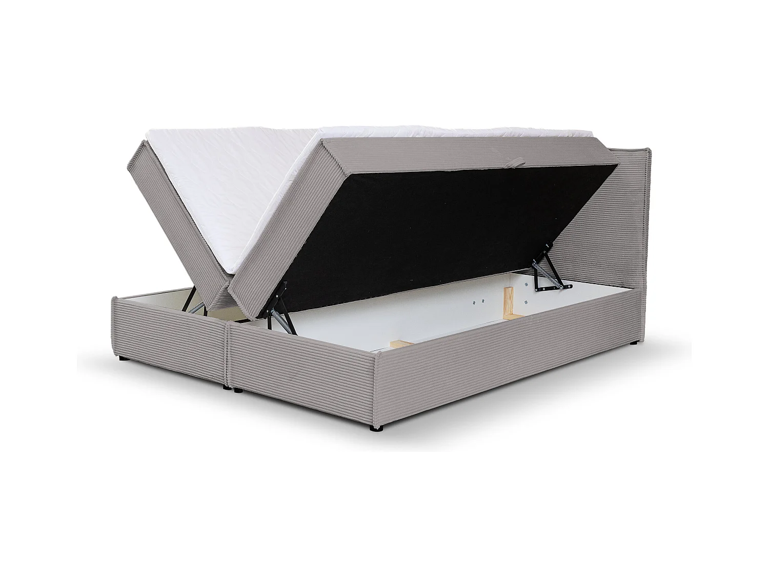 Lit boxspring GLORIA avec 2 coffres de rangement, lit rembourré Dimensions: 180x200, couleur: gris, tissu cordé