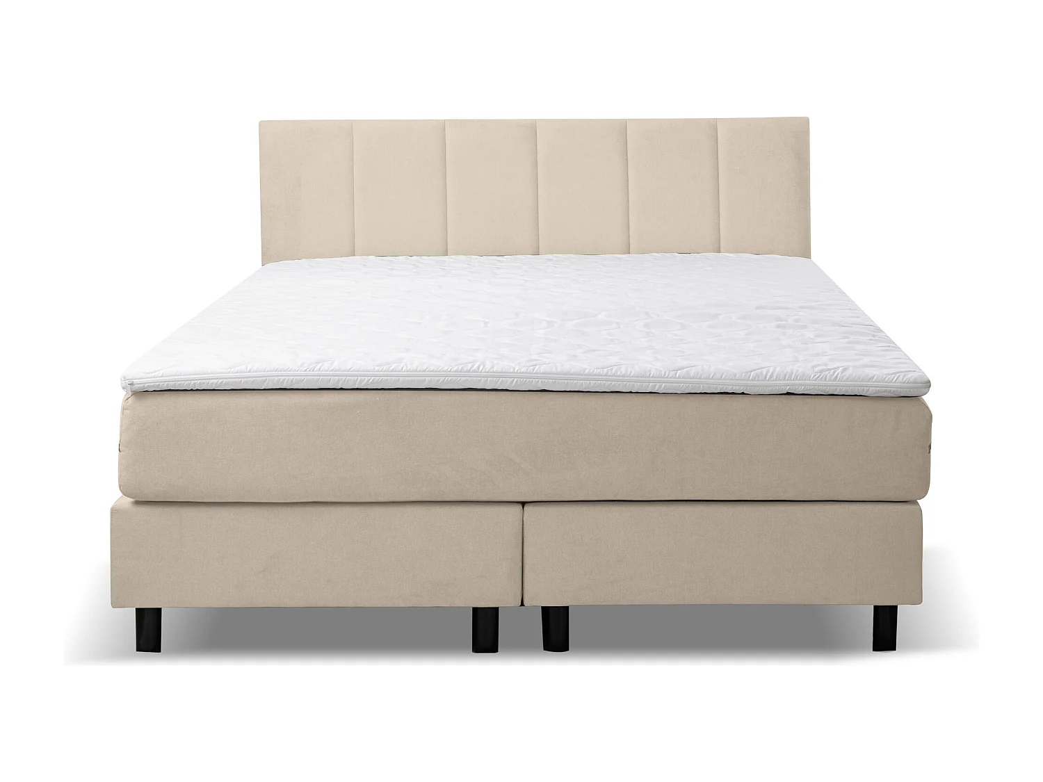 Lit boxspring Paris, lit rembourré Dimensions : 160x200 cm, couleur : beige, tissu velours, lit double avec matelas Bonell H3 et surmatelas inclus