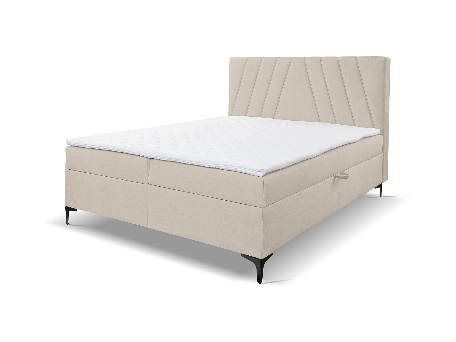 Lit boxspring CAPRI avec 2 coffres de rangement, lit rembourré Dimensions: 160x200 cm, couleur: beige, tissu velours
