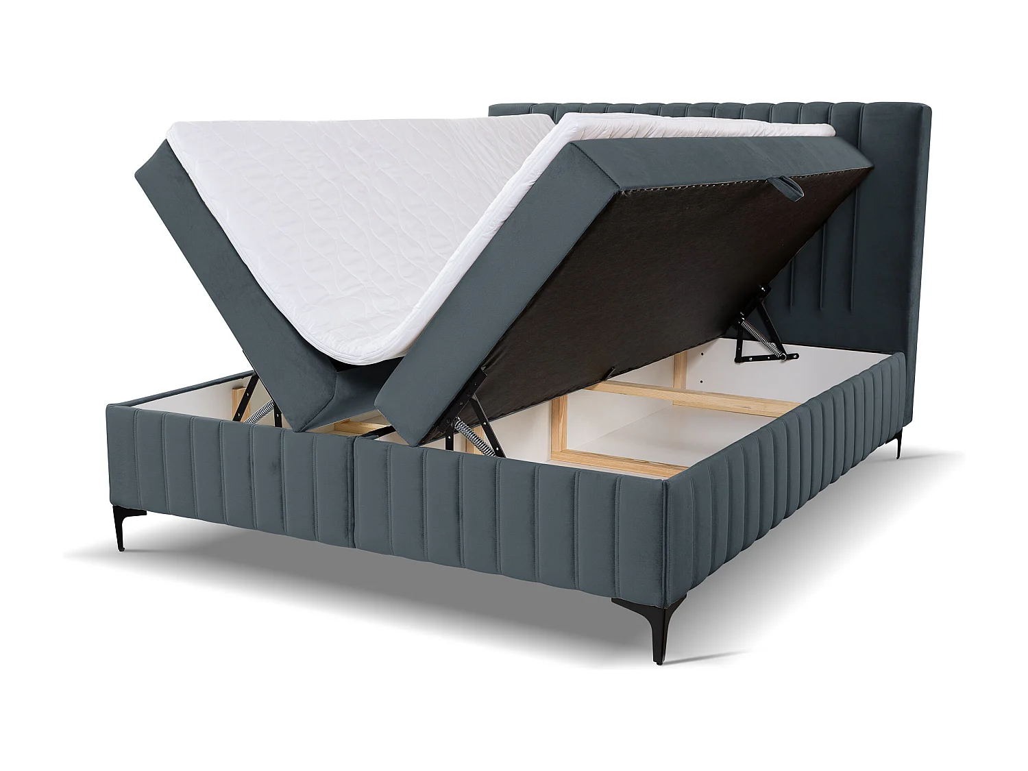 Lit boxspring QUANT avec 2 coffres de rangement, lit rembourré Dimensions: 160x200, couleur: gris foncé, tissu velours