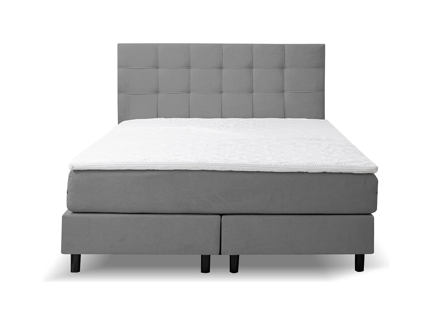 Lit boxspring BOSS, lit rembourré Dimensions : 140x200 cm, couleur : gris, tissu velours, lit double avec matelas Bonell H3 et surmatelas inclus