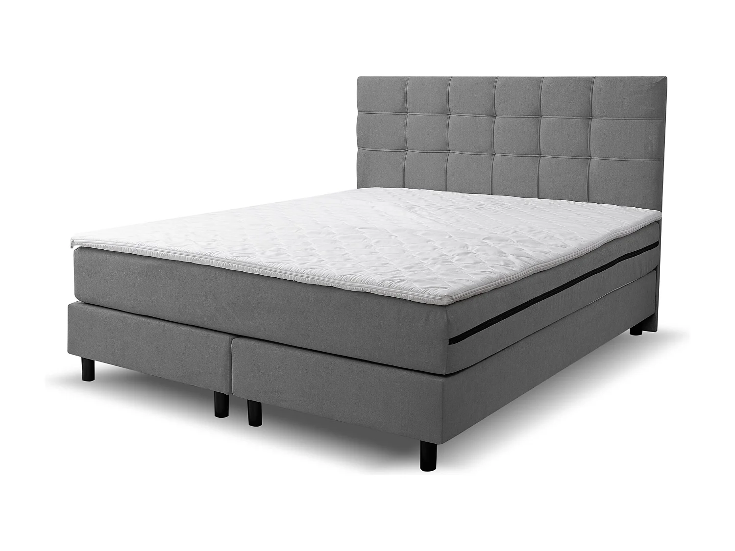 Lit boxspring BOSS, lit rembourré Dimensions : 140x200 cm, couleur : gris, tissu velours, lit double avec matelas Bonell H3 et surmatelas inclus