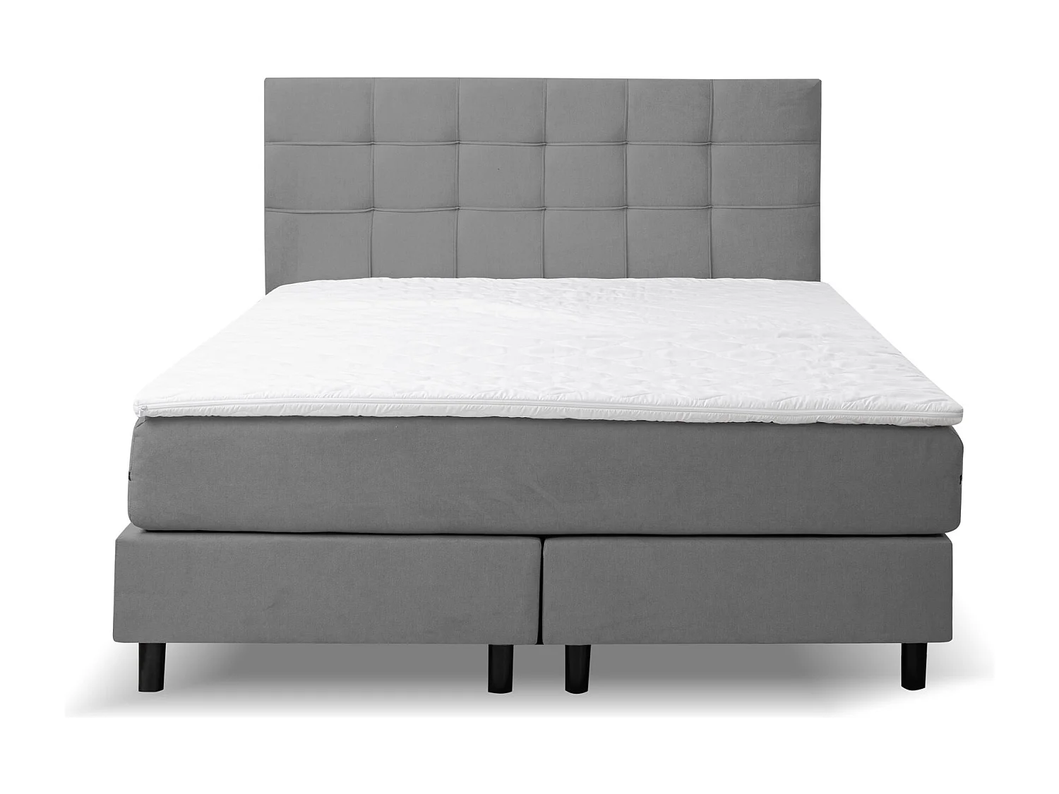 Lit boxspring BOSS, lit rembourré Dimensions : 140x200 cm, couleur : gris, tissu velours, lit double avec matelas Bonell H3 et surmatelas inclus