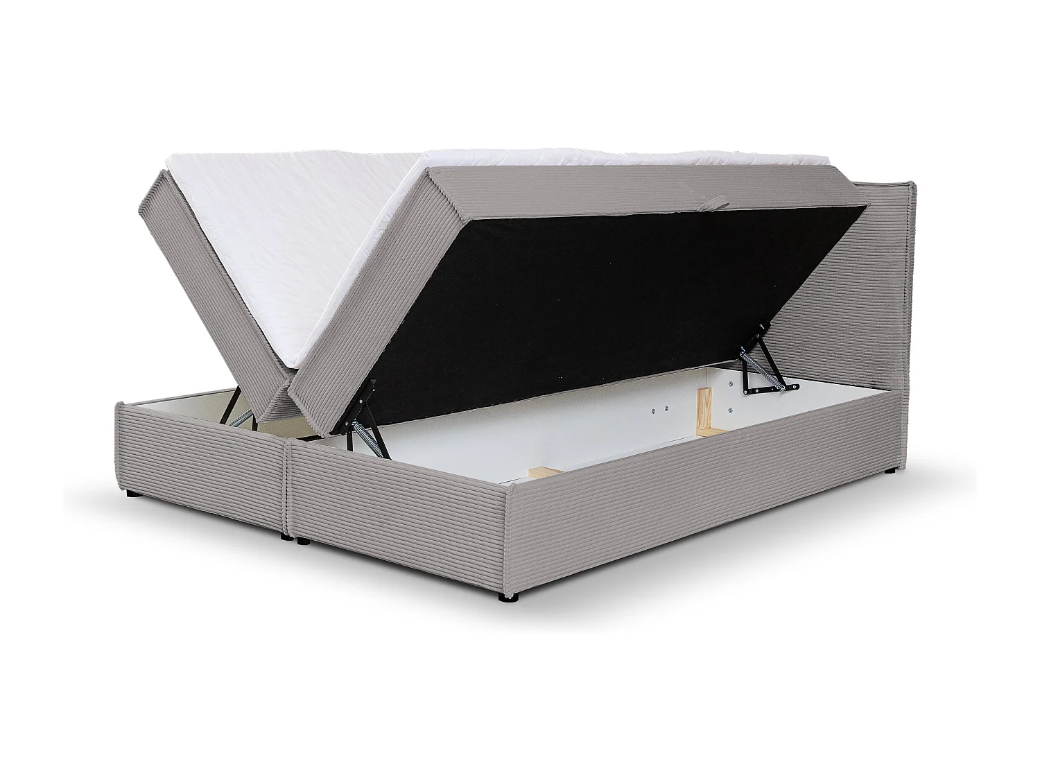 Lit boxspring GLORIA avec 2 coffres de rangement, lit rembourré Dimensions: 160x200, couleur: gris, tissu cordé
