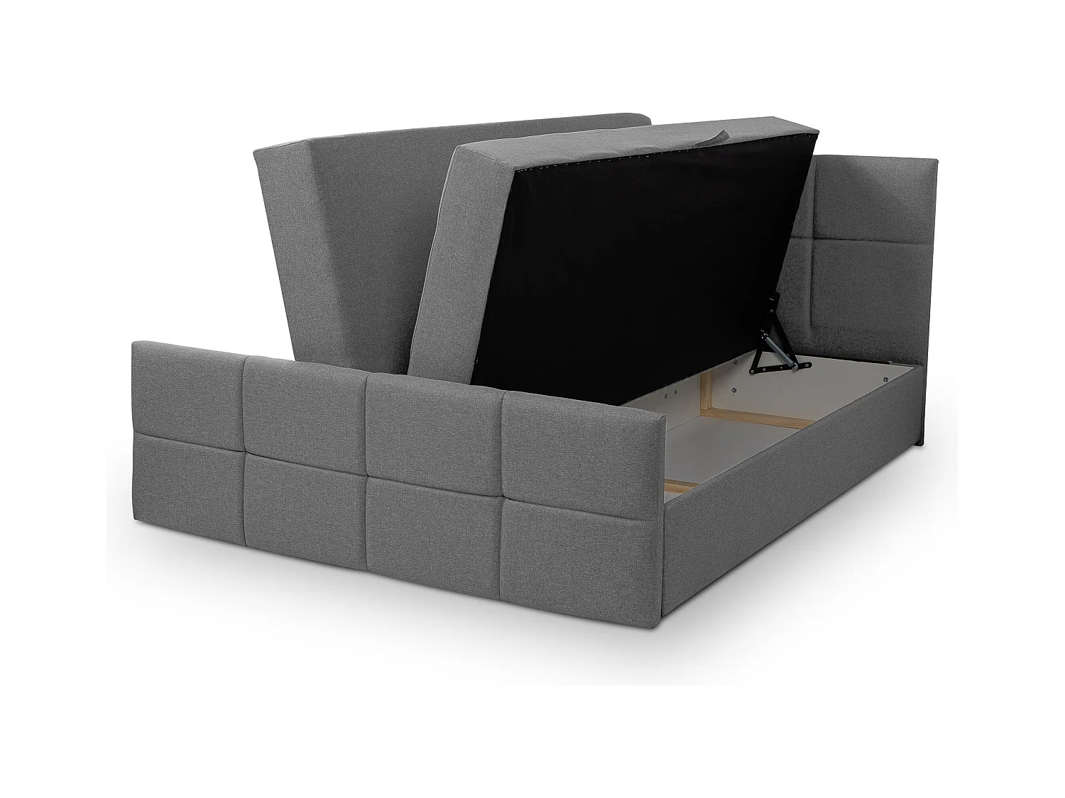 Lit boxspring DORIS avec 2 coffres de rangement, lit rembourré Dimensions: 160x200, couleur: gris, tissu velours