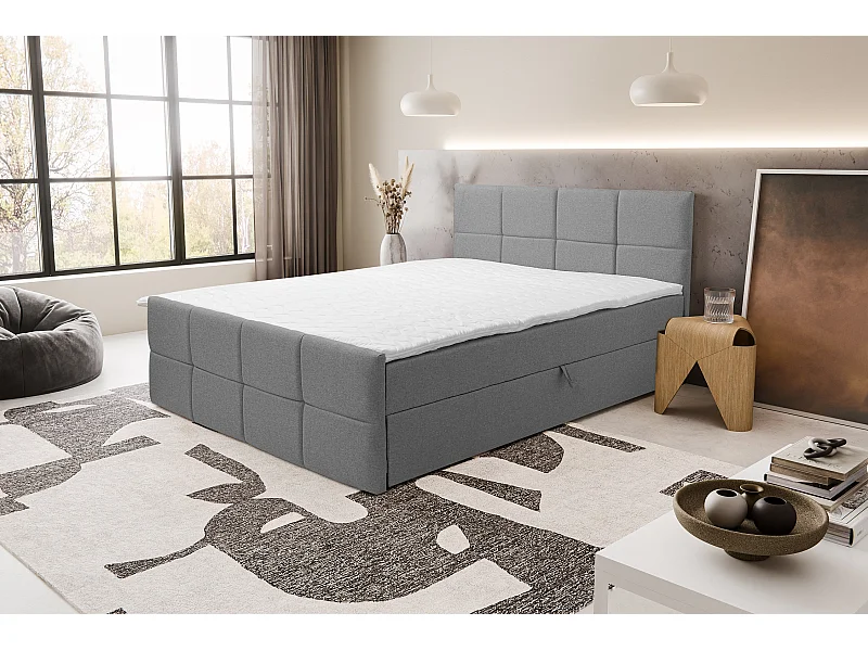 Lit boxspring DORIS avec 2 coffres de rangement, lit rembourré Dimensions: 160x200, couleur: gris, tissu velours