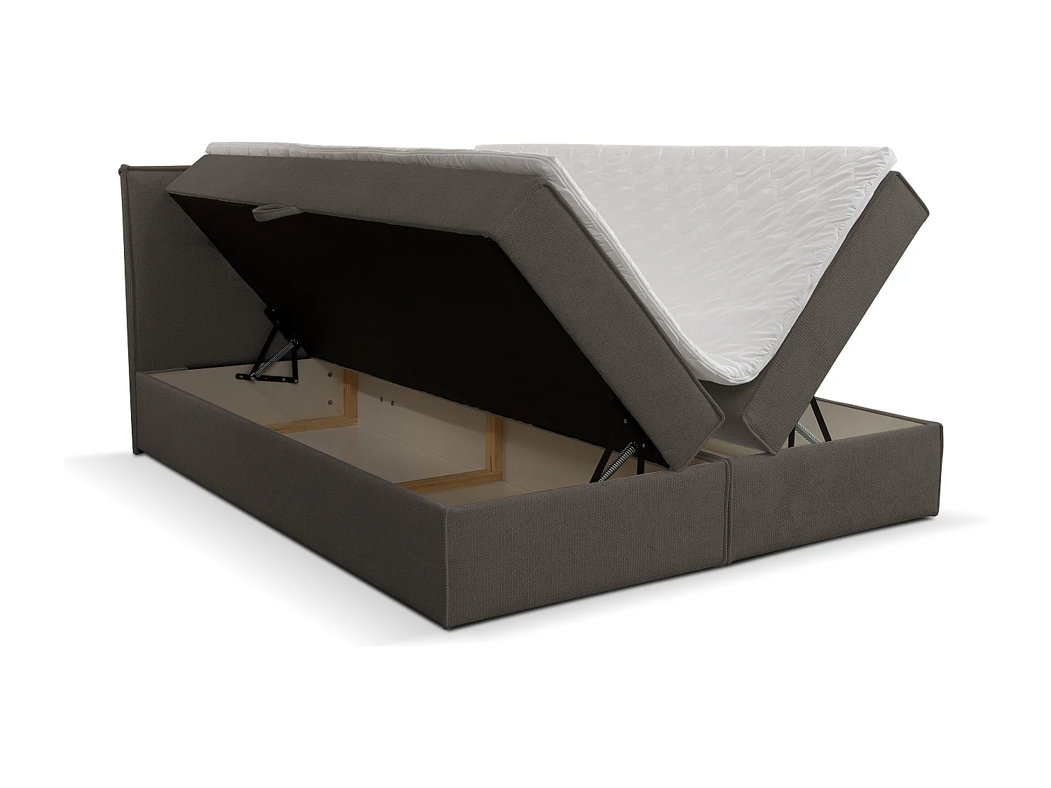 Lit boxspring Calido avec 2 coffres de rangement, lit rembourré Dimensions: 140x200, couleur: brun foncé, tissu structuré