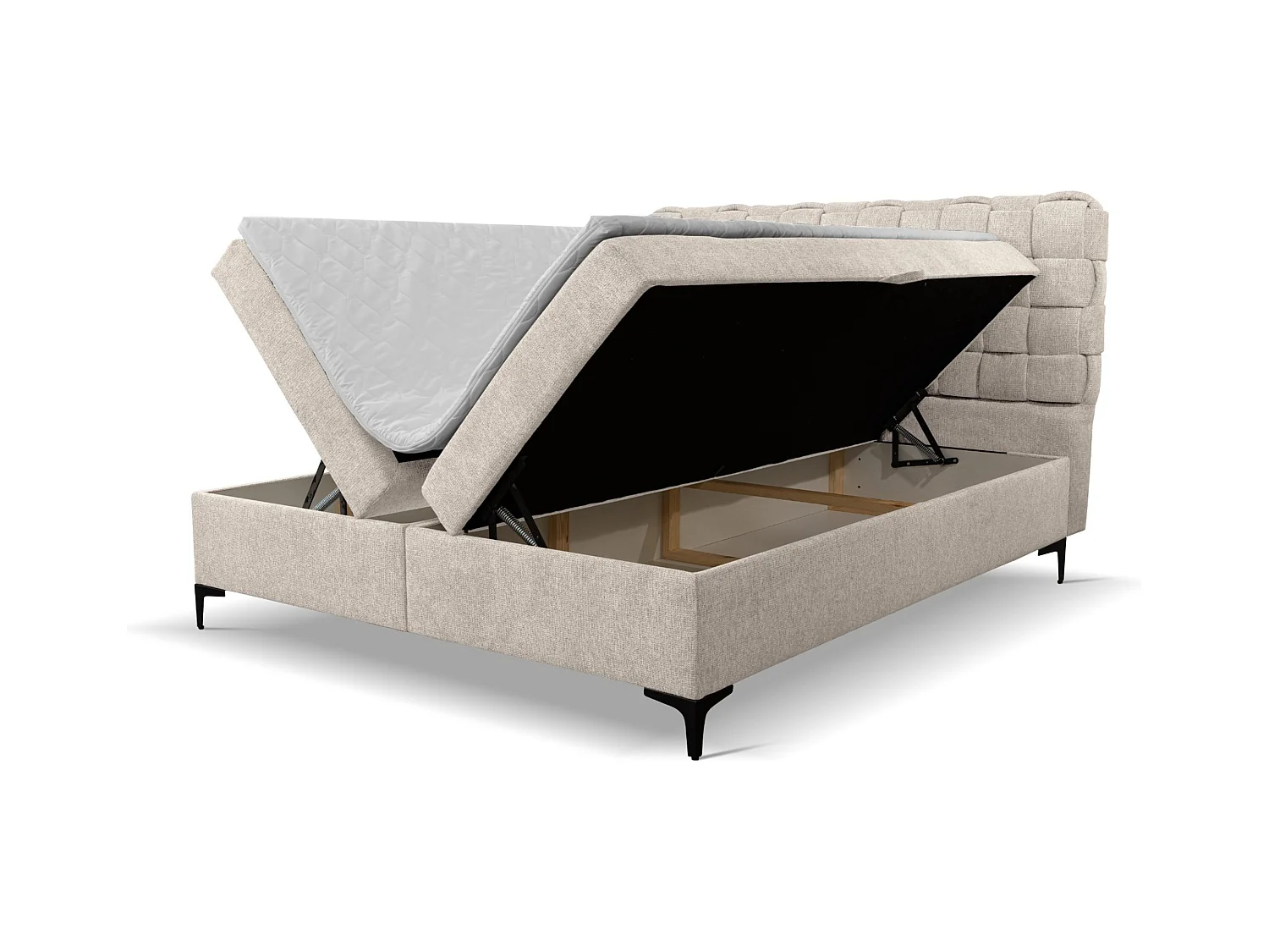 Lit boxspring Roma avec 2 coffres de rangement, lit rembourré Dimensions: 160x200, couleur: beige, tissu velours