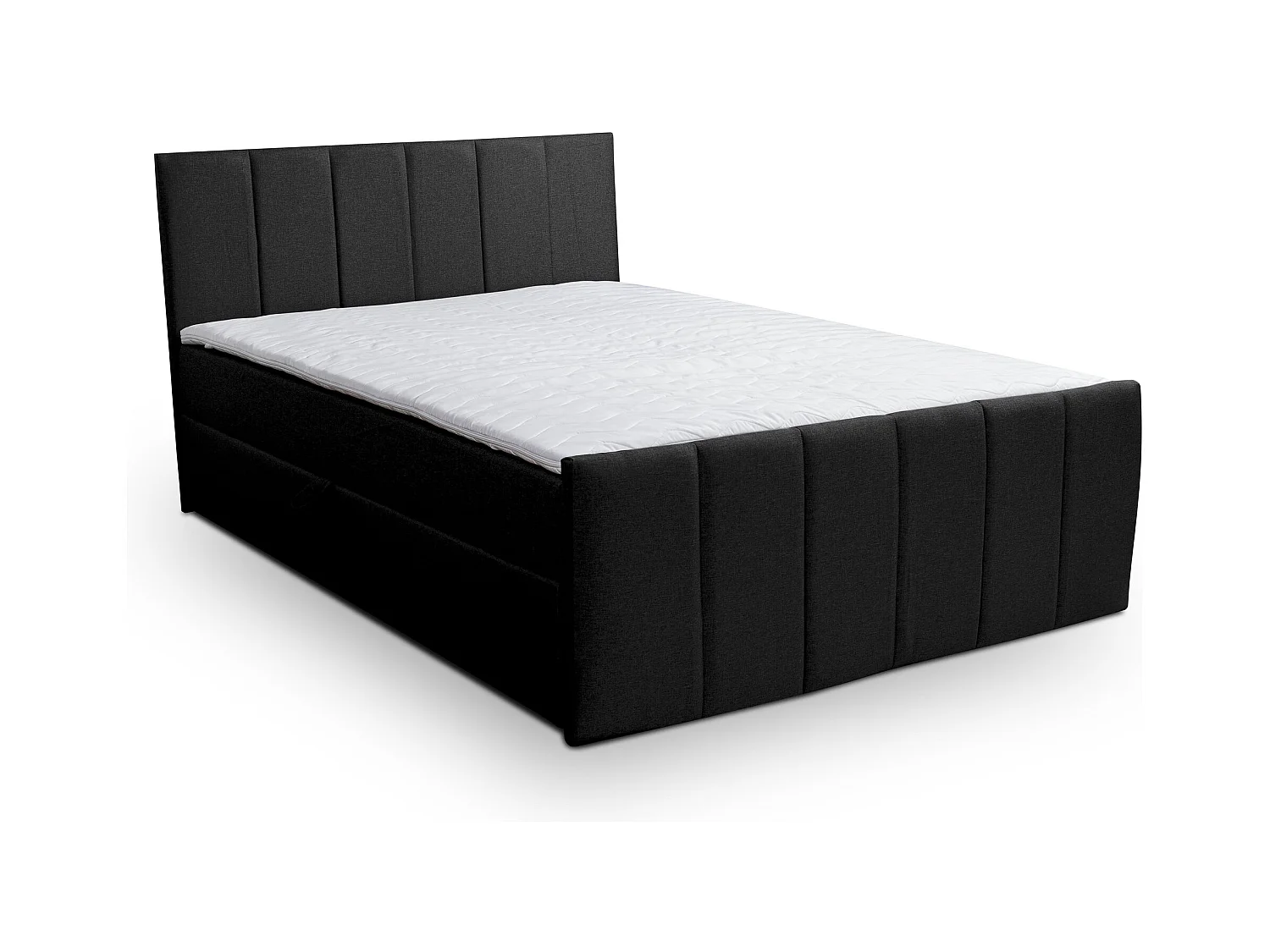Lit boxspring CLAUDINE avec 2 coffres de rangement, lit rembourré Dimensions: 160x200, couleur: noir, tissu velours
