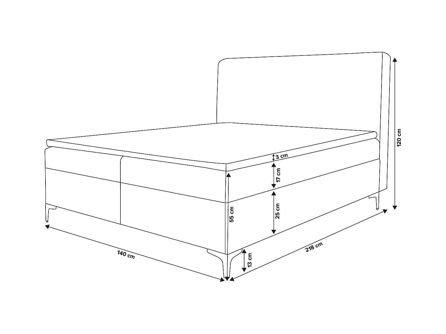 Lit boxspring VENEZIA avec 2 coffres de rangement, lit rembourré Dimensions: 140x200 cm, couleur: gris, tissu velours