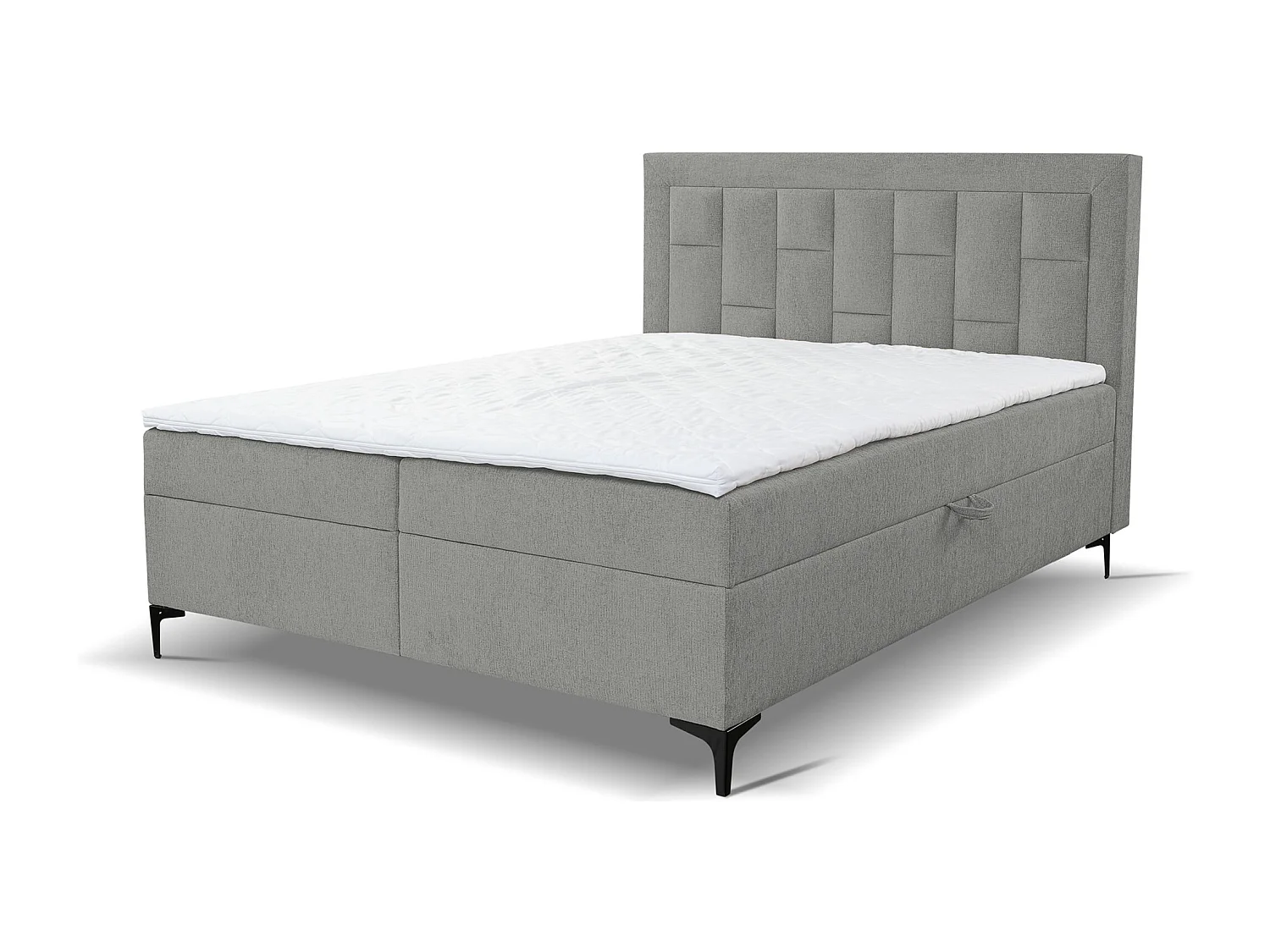 Lit boxspring VENEZIA avec 2 coffres de rangement, lit rembourré Dimensions: 140x200 cm, couleur: gris, tissu velours